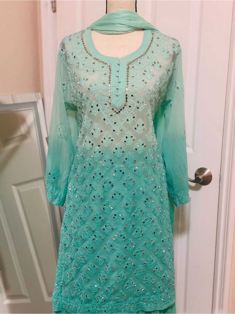 Chickenkari Mint Embellished Sharara Set XL